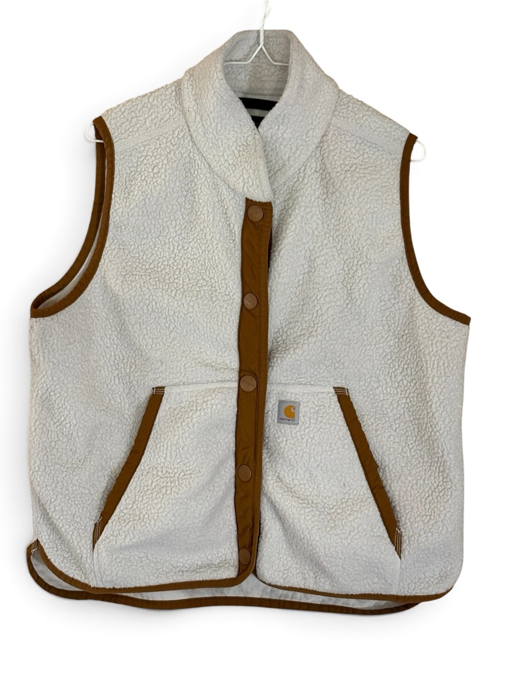 Carhartt Cream Sherpa Vest with Brown Trim Accents